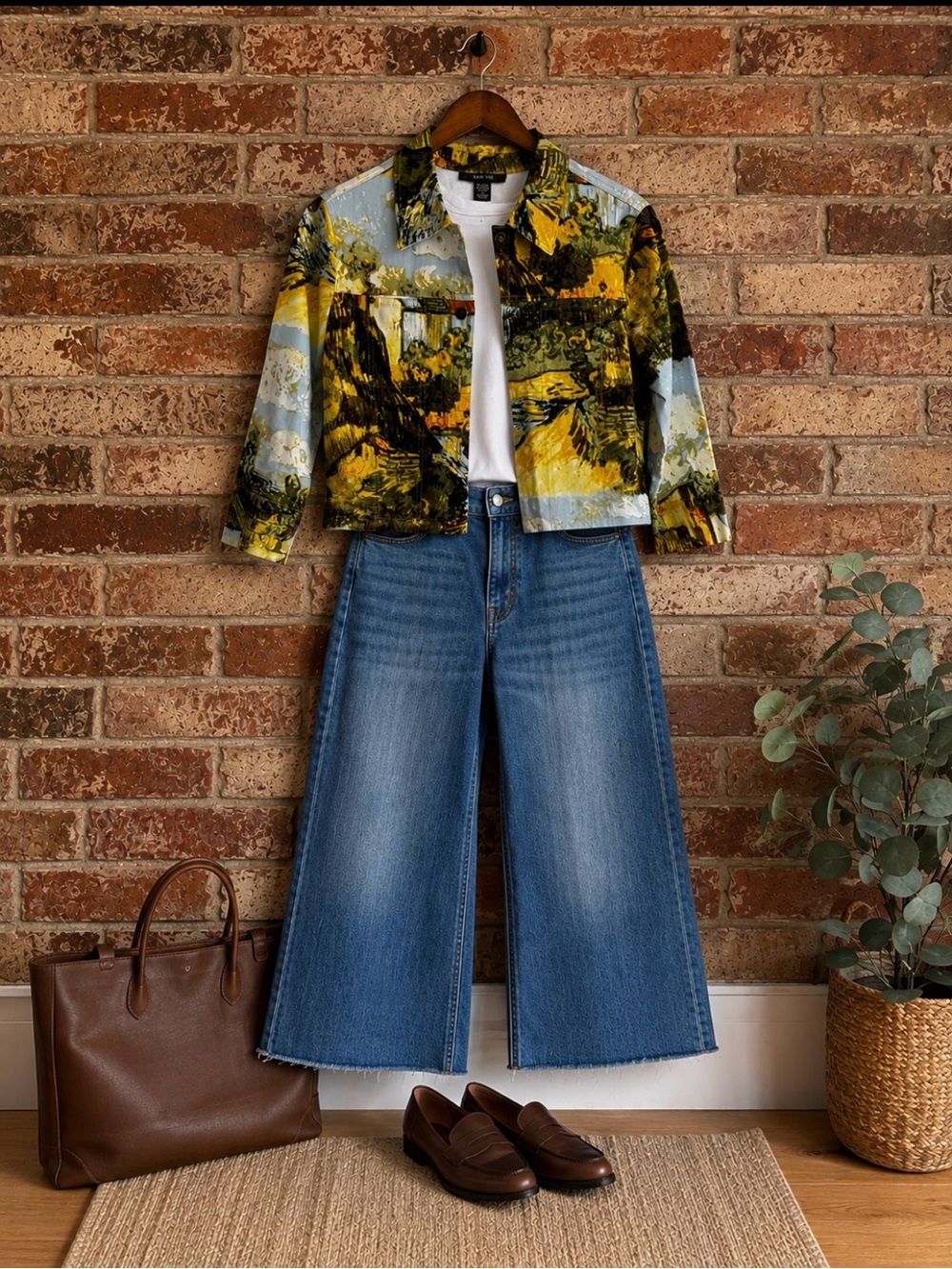 Vintage KAK TUS Yellow, Olive & Light Blue Abstract Wearable Art cotton jacket